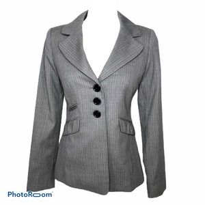 Classiques Entier Gray Wool Striped Fitted Blazer
